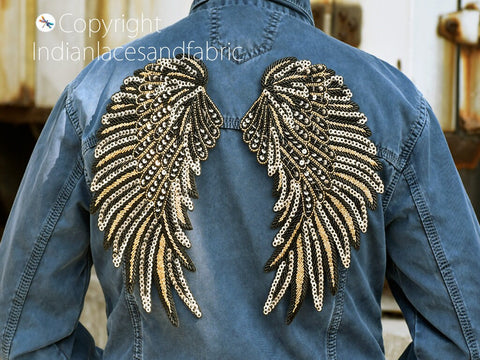 Handcrafted Beaded Angle Wings Patches Thread Applique Sew on Denim Jackets Patches Embroidered Patch DIY Decorative Appliques