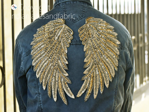 Beaded Angle Wings Appliques Zardozi Handmade Patches Gold Zardozi Patches, Handcrafted Appliques Beaded Appliques