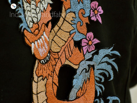 Handcrafted Beaded Dragon Applique, Embroidered Dragon Sequin Applique Sequins Beaded Patches Appliques, Decorative Appliques