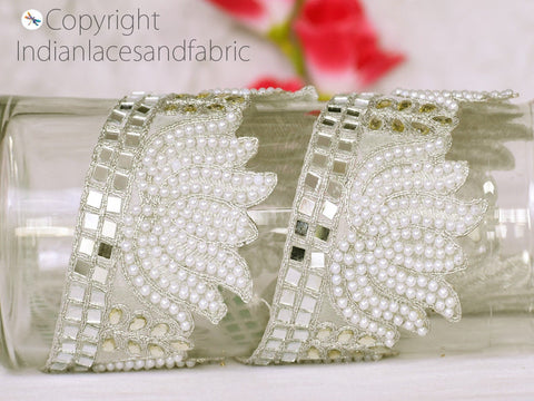 9 Yard Indian 65mm Laces Trims Decorative sari border Costume Metallic Ribbon Stone Lace Embellished Mirror Trimmings Dress Materials