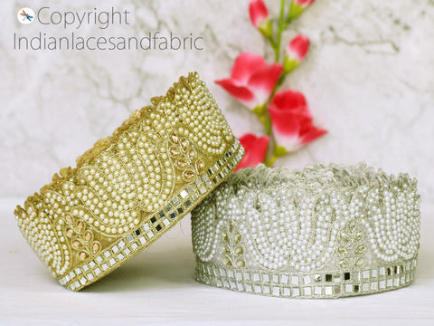 9 Yard Indian 65mm Laces Trims Decorative sari border Costume Metallic Ribbon Stone Lace Embellished Mirror Trimmings Dress Materials