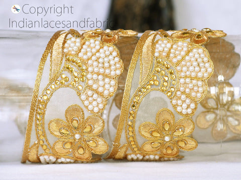 9 Yard Gold 6cm Beaded Stone Trims Decorative Laces Saree Border Indian Embellishment Ribbon Trimmings Sewing Clothing Accessories