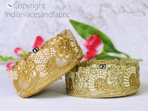 9 Yard Gold 6cm Beaded Stone Trims Decorative Laces Saree Border Indian Embellishment Ribbon Trimmings Sewing Clothing Accessories