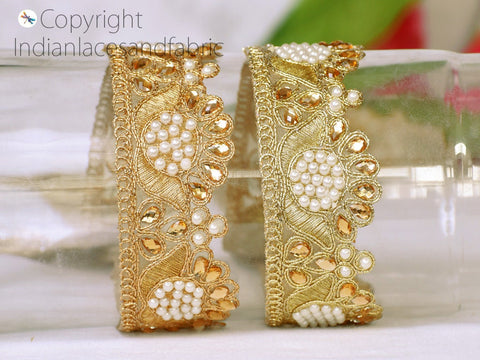 9 Yard Indian Gold Stone 4 CM Trim Wedding Laces Saree Border Decorative Scallop Edge lehenga Ribbon Sewing Craft Decor Garment Accessories
