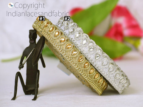 9 Yard Gold Lace Stone Work 15mm Border Gota Patti Glass Bead Embellishment Bridal Belt Border decorative Ribbon Sewing Crafting Accessories