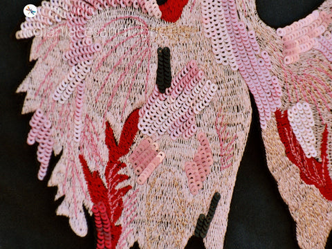 Beaded Patches, Flamingo Birds Applique, Beaded Appliques Patch Indian Handcrafted Sewing Accessories Dresses Applique