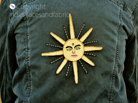 Beaded Embroidered Sun Patches Design Appliques Patches Zardozi Patches Sew on Denim Jackets Patches Rhinestone Appliques, christmas applique, Applique for dress, Headband Applique, applique designs