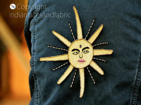 Handcrafted Beaded Embroidered Sun Sew on Denim Jackets Shirts Patches