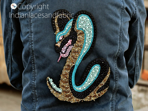 Beaded Cobra Snake Sequined Applique for dress, Headband Applique, applique designs, Handcrafted Appliques, Scrap booking Appliques