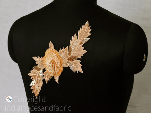 Beaded Sequins embroidered Neckline Patches, Gold Appliques For Dress, Golden Appliques, Wedding Dress Applique, Decorative Applique, Zari Appliques