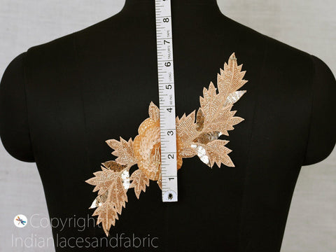 Beaded Sequins embroidered Patches, Zardosi Work Patches, Patches for dress, Headband Appliques, Neckline designs, 10  x 4 inch Appliques