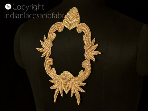 Handcrafted Beaded Applique, Blouse Back Patches, Zardosi Sequins embroidered Neckline Patches, Zardosi Floral Patch