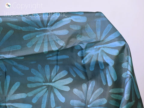 Dark Grey Indian Saree Soft Pure Hand Printed Silk Fabric, wedding dress fabric, Women Dress Fabric