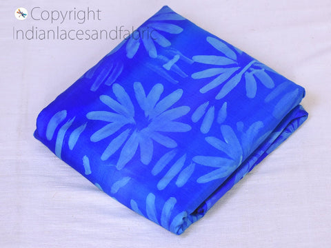 Royal Blue Indian Saree Soft Pure Hand Printed Silk Fabric, Festive Dresses Pure Silk Fabric, Indian Fabric, Indian Silk
