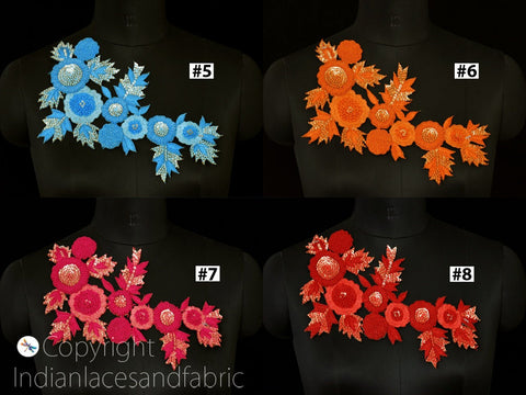 Red Floral Applique silk thread Patches Floral Beaded Appliques Golden Zardozi and silk thread embroidery work Appliques