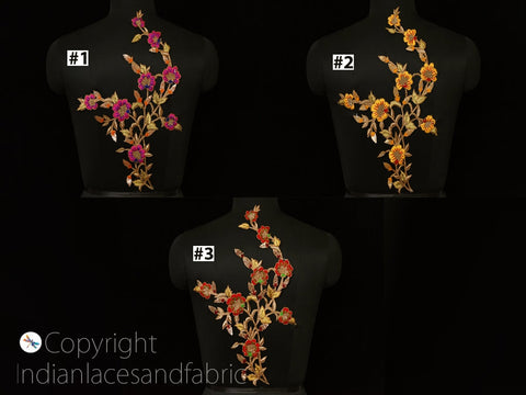 Floral Applique Decorative Thread Appliques Embroidered Bridal Appliques silk thread embroidery work Appliques