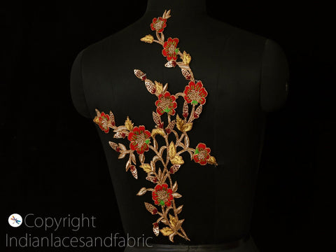 Floral Design Appliques in Rose Gold Bead Applique Handcrafted Rhinestone Decorative Golden Sewing Patches Beaded Appliques