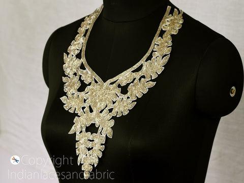 Beaded Neckline Patches Applique Indian Decorative Neck Collar Handcrafted Embroidered Patches