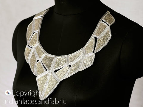 Gold Neck Patches for Wedding Dress Neckline Patch Handmade Indian Clothing Accessoies Crafting Collar Applique