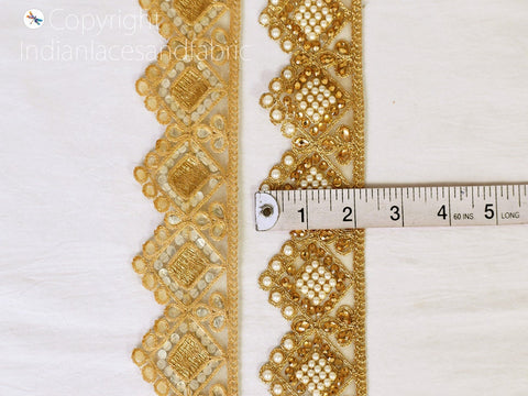 9 Yard Indian 5CM Gold Stone Decorative Lace Saree Border Trim Embellishment Metallic Ribbon Sari Trimming Sewing Crafting Home Decor