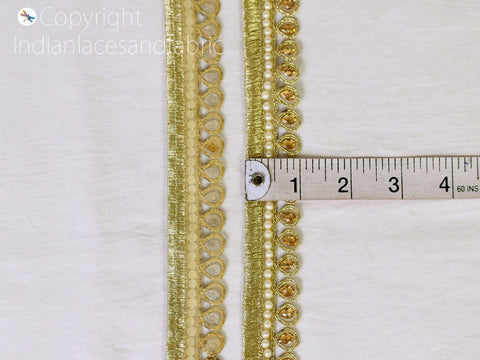 9 Yard Gold Stone Decorative Saree 25 mm Border Wedding Lehnga Trim Ribbon Sari Trimming Sewing Crafting Dress Decor Making Tape