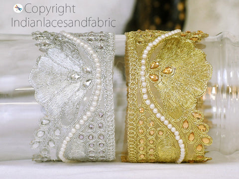 9 Yard Decorative 6 cm Wedding Laces Saree Border Embellishment Ribbon Trimmings Sewing Crafting Accessories Indian Gold Stone Trims