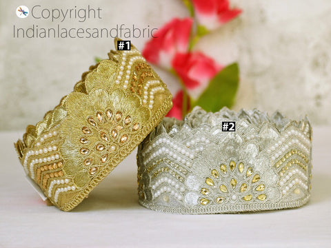 9 Yard Gold Stone 65 mm Decorative Laces Saree Border Trim Embellishment Metallic Ribbon Sari Trimmings Sewing Crafting Home Decor