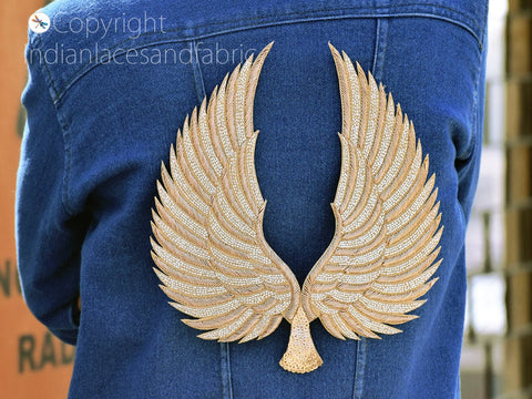 Gold Angle Wings Handcrafted Beaded Patches Beaded Embroidered DIY Sew on Denim Patch Decorative Appliques Crafting Cushions Applique