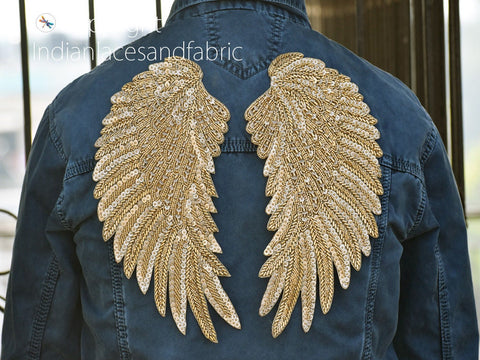 Beaded Angle Wings Patches for Denim Jackets Bridal Appliques, Wholesale Appliques, Sewing Patches, Decorative Appliques