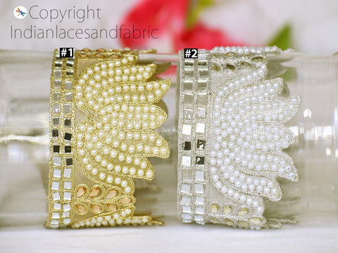 9 Yard Indian 65mm Laces Trims Decorative sari border Costume Metallic Ribbon Stone Lace Embellished Mirror Trimmings Dress Materials