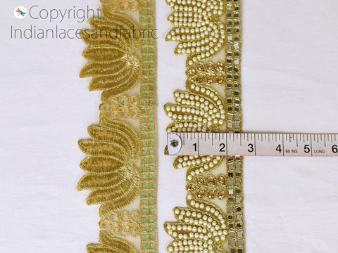 9 Yard Indian 65mm Laces Trims Decorative sari border Costume Metallic Ribbon Stone Lace Embellished Mirror Trimmings Dress Materials