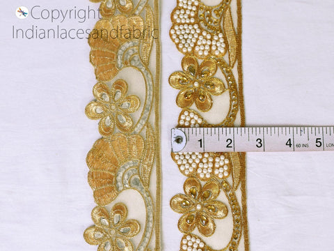 9 Yard Gold 6cm Beaded Stone Trims Decorative Laces Saree Border Indian Embellishment Ribbon Trimmings Sewing Clothing Accessories