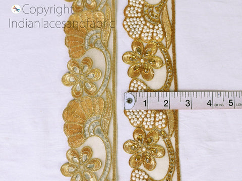 9 Yard Gold 6cm Beaded Stone Trims Decorative Laces Saree Border Indian Embellishment Ribbon Trimmings Sewing Clothing Accessories