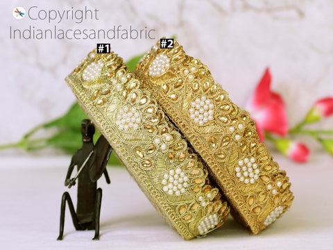 9 Yard Indian Gold Stone 4 CM Trim Wedding Laces Saree Border Decorative Scallop Edge lehenga Ribbon Sewing Craft Decor Garment Accessories
