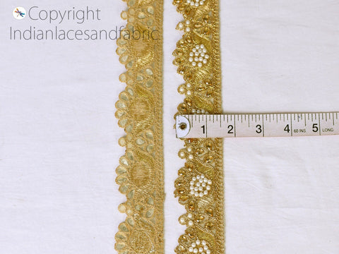 9 Yard Indian Gold Stone 4 CM Trim Wedding Laces Saree Border Decorative Scallop Edge lehenga Ribbon Sewing Craft Decor Garment Accessories