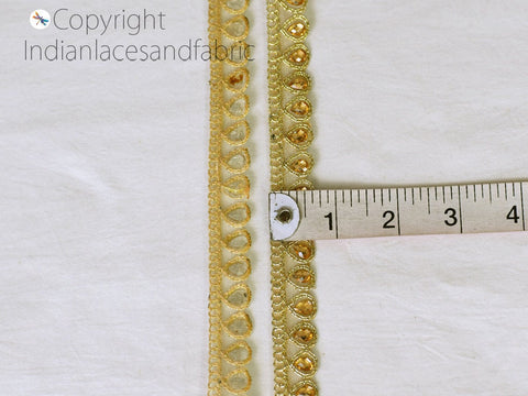 9 Yard Gold Lace Stone Work 15mm Border Gota Patti Glass Bead Embellishment Bridal Belt Border decorative Ribbon Sewing Crafting Accessories