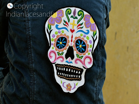 Beaded Patches, Skull Appliques Bridal Dress Embellishments Sewing Zardozi Handmade Appliques