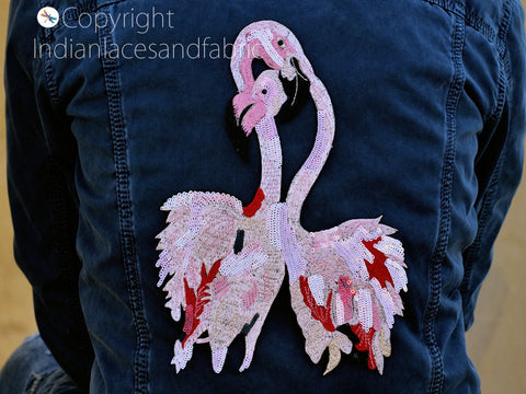 Beaded Designer Appliques, Flamingo Birds Applique, Beaded Appliques, Decorative Applique, Golden Appliques, Headband Applique, applique design, Handcrafted Appliques, Scrap-booking Appliques