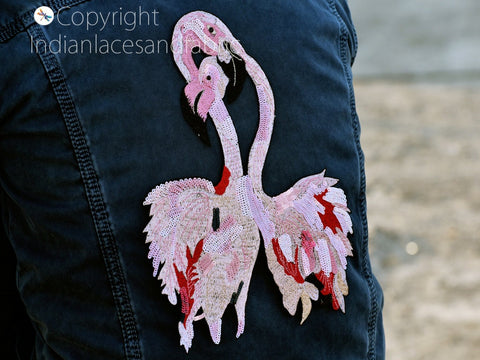 Exclusive Decorative Beaded Patches, Flamingo Birds Handmade Patches, Handcrafted Appliques, Scrap booking Appliques, Wholesale Appliques