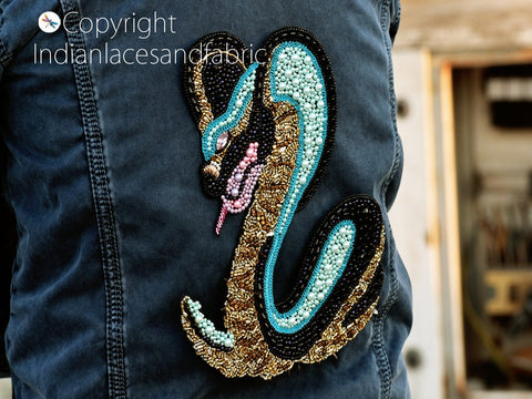 Handcrafted Beaded Cobra Snake Patches Sew on Denim Jackets Shirts Embroidered Backpack Patch DIY Decorative Appliques