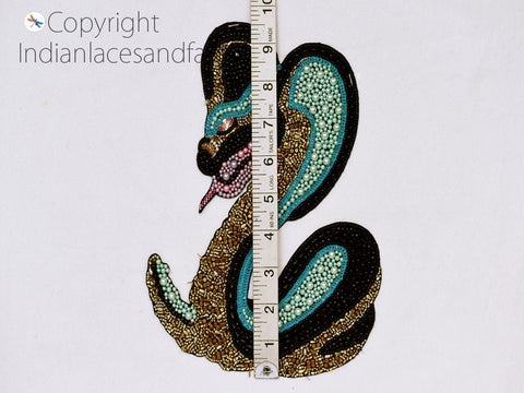 Beaded Cobra Snake Appliques sequins Work Applique Handcrafted Scrap booking beaded Patches Applique for dress, Christmas applique