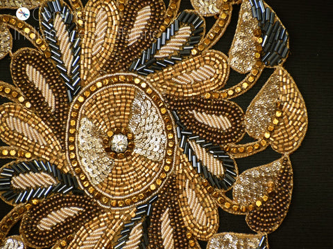 Mandala Gold Sequins Appliques, Handcrafted Patches Applique Handmade Beaded Patches Appliques Rhinestones Appliques