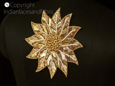 Mandala Gold Patches Appliques Dresses Handmade Thread Indian Embroidered Applique, Sequin Applique, Sequin Beaded Patches, Scrap booking Appliques