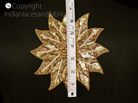 Mandala Gold Appliques Patches Gold Floral Patches Appliques Wedding Dresses Costumes Beaded Patch, Sequined  Appliques, 7 Inches Appliques