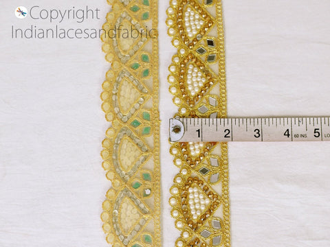 9 Yard Gold Stone Indian 5 CM Laces Scallop Edge Border Gold Gota Patti Embellishment Dresses Crafting Sewing Trimming Metallic Ribbon
