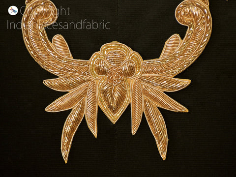 Indian Gold Neckline Patches Handcrafted Sequin Zardosi Decorative Wedding Dresses Neck Patches Embroidery Zardosi Applique