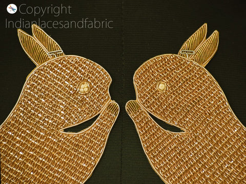 Indian Handcrafted Sewing Appliques Decorative Squirrel Patches Dresses Appliques Golden Christmas Crafting Decor Bags Making Patches