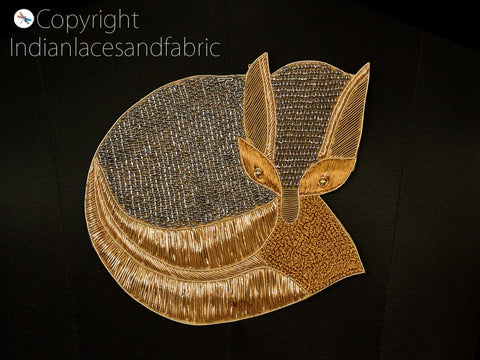 Indian Gold Handmade Zardosi Fox Patches Embroidered Sewing Decorative Thread Applique Dresses Patches Appliques