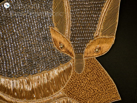 Gold Handmade Zardozi Fox Patches Embroidered Sewing Decorative Thread Applique Dresses Patches