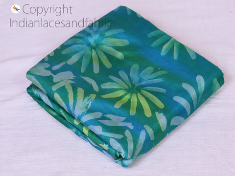 Turquoise Indian Saree Soft Pure Hand Printed Silk Fabric By The Yard Wedding Dresses Bridesmaid Party Fabric